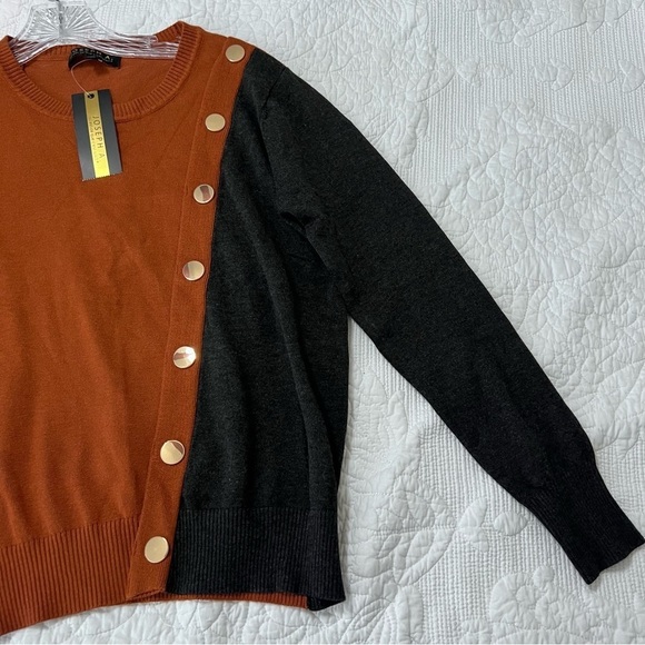 Joseph A. Sweater Women Small Top Sweatshirt Color Block Gold Buttons Split B11 - Picture 5 of 8